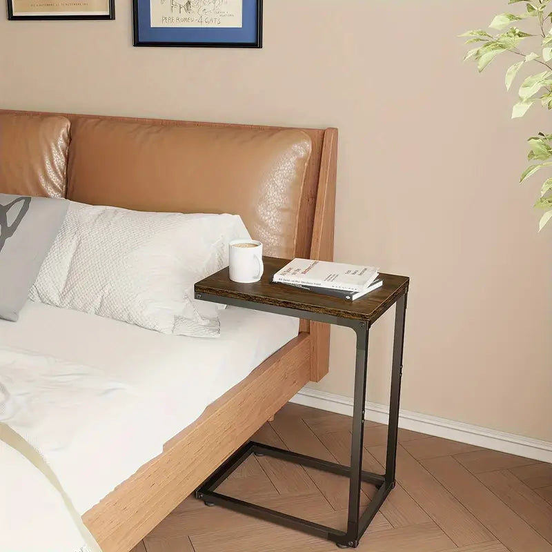 Contemporary C-Shaped Side Table in Rural Brown - Versatile and Stylish-1