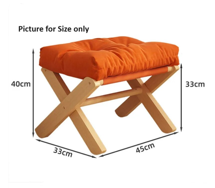 Foldable Solid Wood Low Stool with Paste-Style Grey Seat Cushion-4