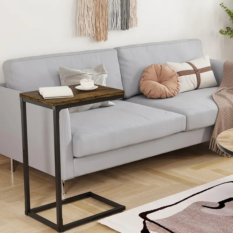 Contemporary C-Shaped Side Table in Rural Brown - Versatile and Stylish-4